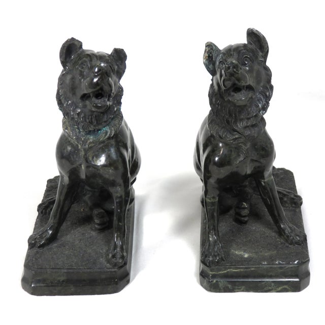 Antique Hand Carved Hard Stone - Marble Figuraive Dog Bookends - a Pair For Sale In Boston - Image 6 of 13