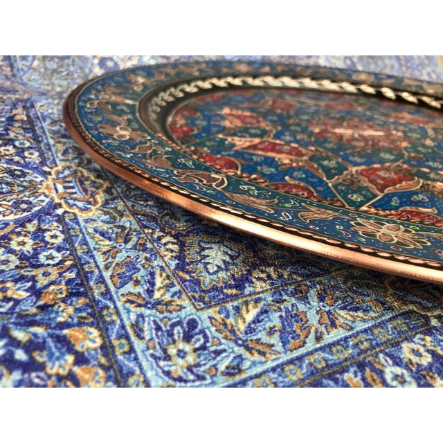 Metal Handmade Inlaid Design Copper Tray For Sale - Image 7 of 10
