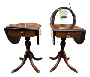Early 20th Century Pair of Antique Duncan Phyfe Style Mahogany Drop Leaf Side Tables
