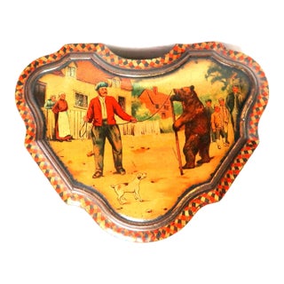 Very Rare Antique Huntley and Palmers Lidded Hinged Biscuit Tin Themed With Monkeys, Children, Cats and Dogs. Circa 1880 - 1900 For Sale