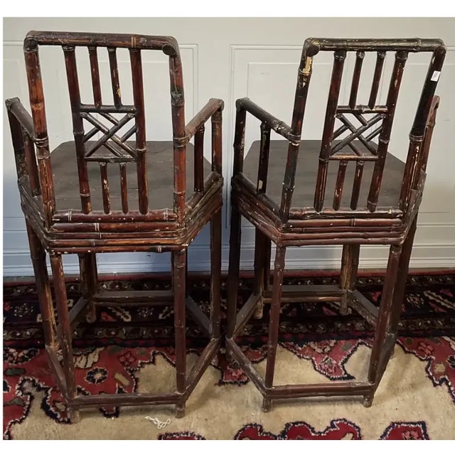 Chinoiserie Pair of Early 20th Century Chinese Bamboo Chairs For Sale - Image 3 of 8