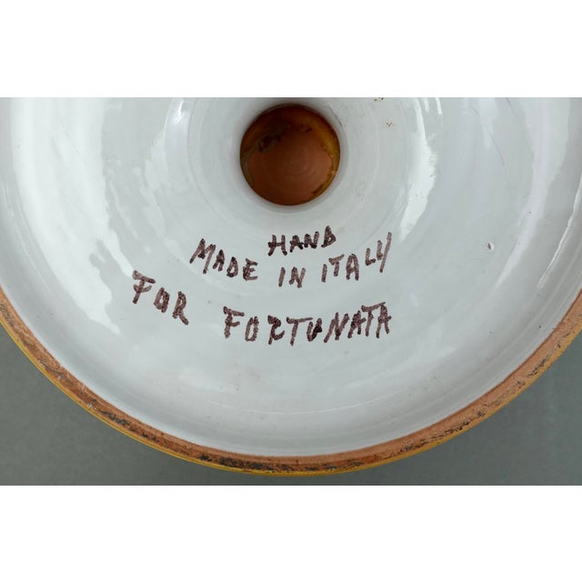 Yellow Mid 20th Century Large Fortunata Italy Handmade Pottery Centerpiece Pedestal Compote Bowl Lion's For Sale - Image 8 of 11