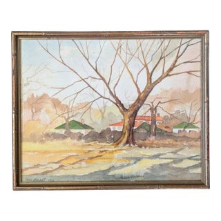 Vintage Original Watercolor Landscape Painting Framed For Sale