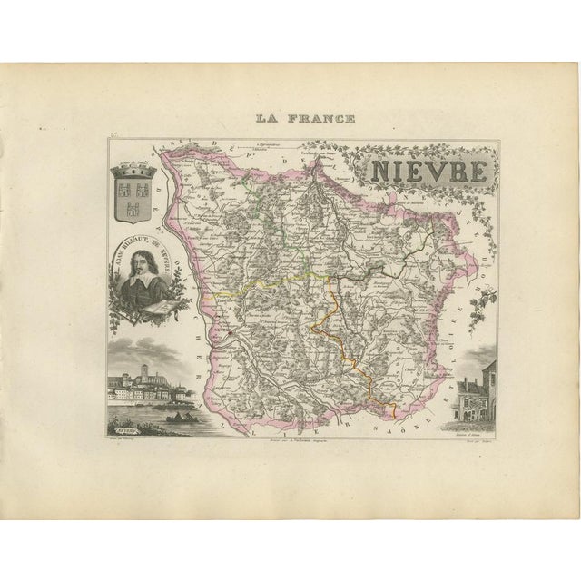Antique Map of Nièvre by Vuillemin, France, 1850 For Sale - Image 9 of 9