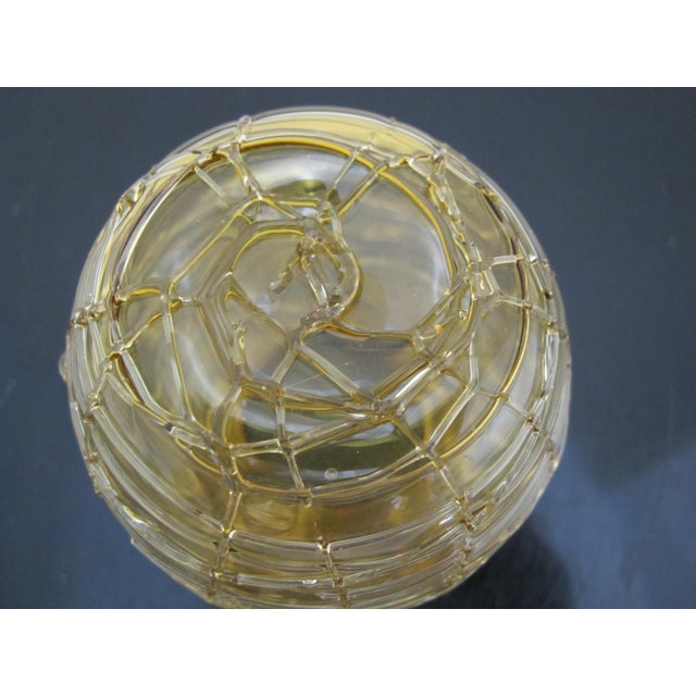 Art Nouveau Vintage Art Nouveau Style Threaded Amber Tone Glass Globe Vase For Sale - Image 3 of 5