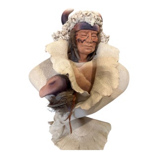 Native American Indian Warrior Chief Bust Sculptures Statue Signed For Sale