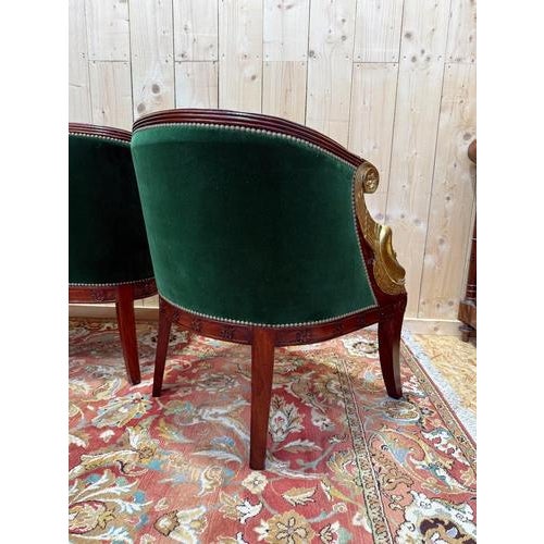 Wood Empire Style Living Room Sofa and Armchairs, Set of 3 For Sale - Image 7 of 9