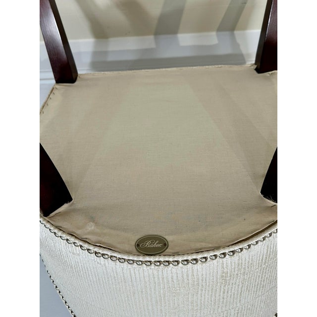 2010s Pair of Thomas Pheasant for Baker Side Chairs in Designer Linen & Rubelli For Sale - Image 5 of 11
