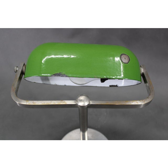 Vintage Art Deco Nickel Banker Table Lamp, 1940s For Sale - Image 10 of 16