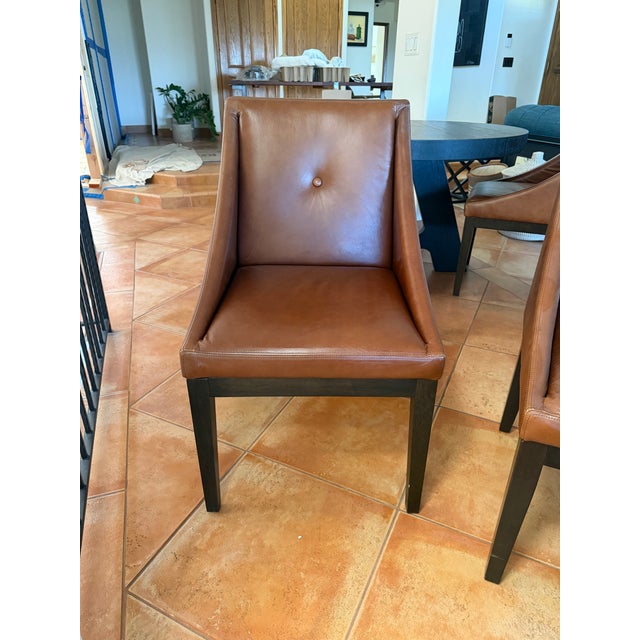 West Elm- Set of 8- Leather Dining Chairs For Sale In Los Angeles - Image 6 of 12