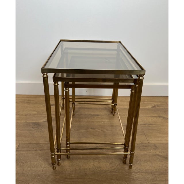 Metal 1940s Neoclassical style brass nesting tables by Maison Jansen For Sale - Image 7 of 12