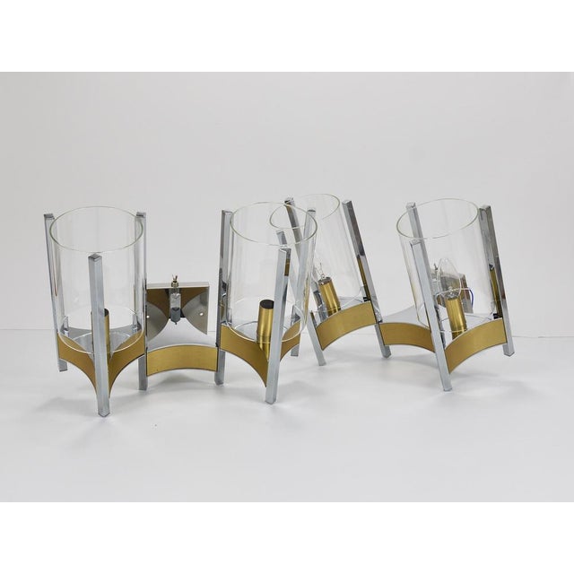 Large Wall Sconces in Chrome, Brass and Glass attributed to Gaetano Sciolari, 1970s, Set of 2 For Sale - Image 3 of 18