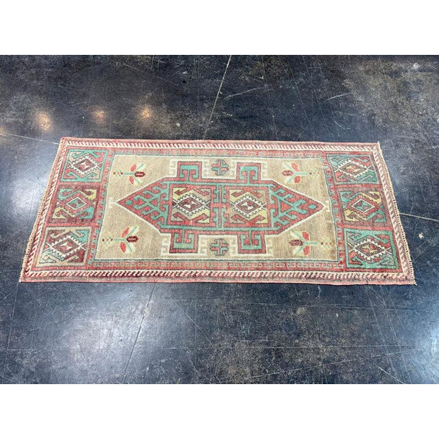 Turkish Mini Rug Oriental Hand Knotted Vintage Rug 1'7" x 3'7" #17889 For Sale - Image 4 of 8