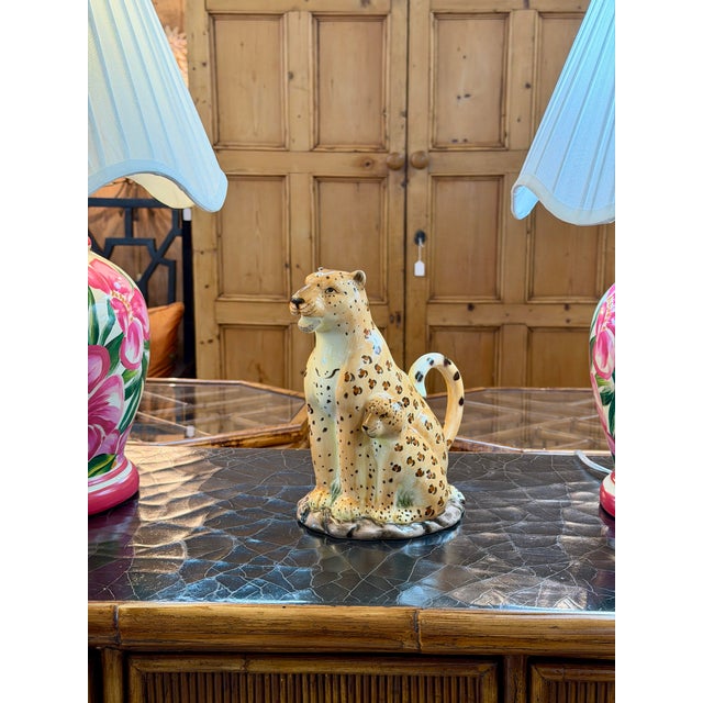 Vintage Hand-Painted Ceramic Leopard and Cub Figural Pitcher For Sale - Image 10 of 11