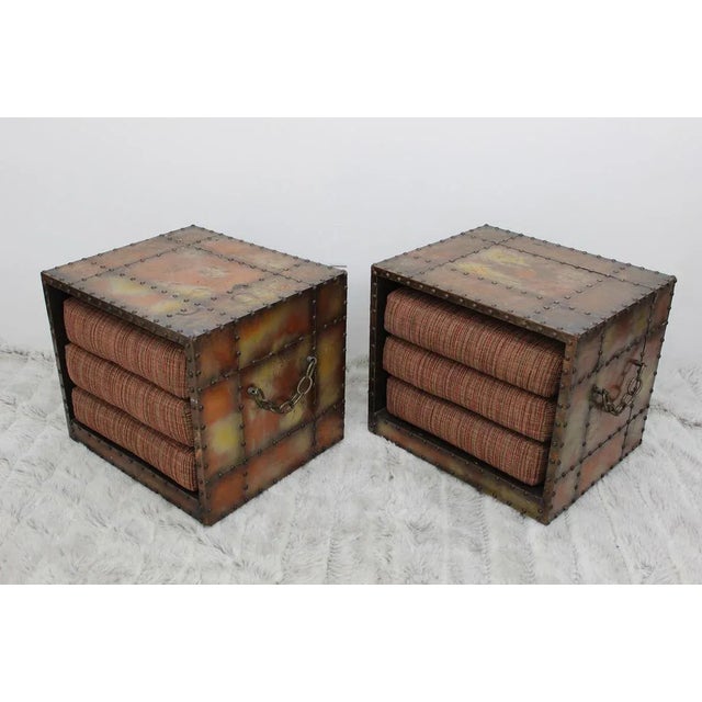 Metal Vintage decorative metal stools with cushions For Sale - Image 7 of 13