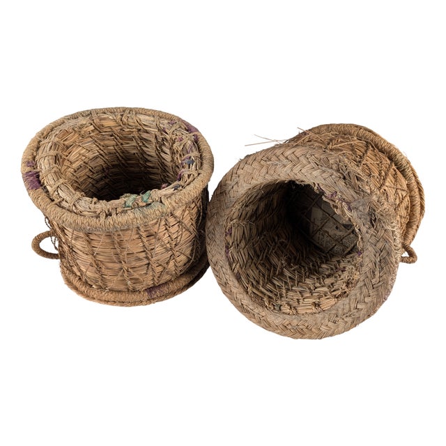 Spanish Andalusian Rustic Woven Esparto Baskets, 1960s, Set of 2 For Sale