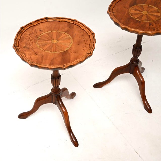 Vintage Georgian Inlaid Yew Wood Wine Tables, 1930, Set of 2 For Sale - Image 3 of 9
