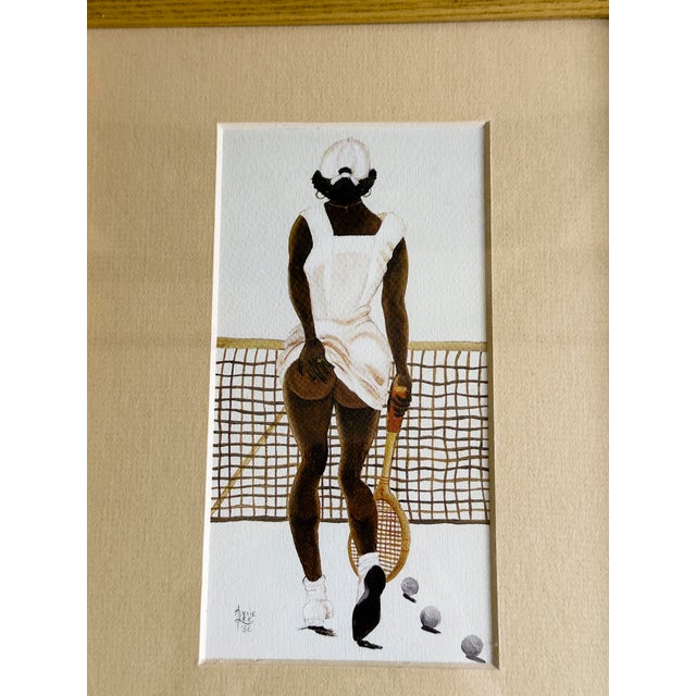 Annie Lee “Second Set” tennis print depicting two women on a tennis court rendered in the artist’s recognizable figurative...