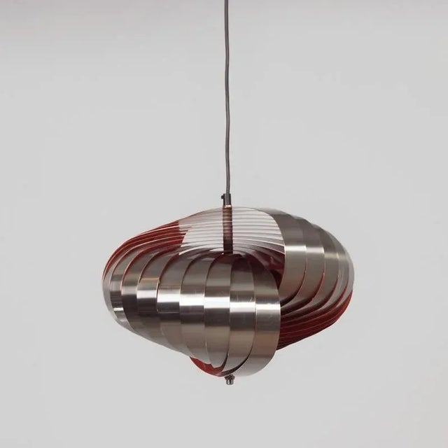 Spiral Pendant Lamp in Steel and Orange Tones from Massive, 1970s For Sale - Image 4 of 11