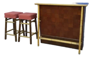 Mid 20th Century Modern Dry Bar and Barstool Set Attributed to Ficks Reed