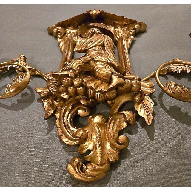 Mid 20th Century Mid 20th Century Pair of Asian-style Gilded Wall Sconces For Sale - Image 5 of 11