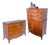 1940s Bow Front Flame Mahogany Dresser & Highboy | Attributed to Drexel Heritage | Georgian Revival Bedroom Suite (Pair) For Sale