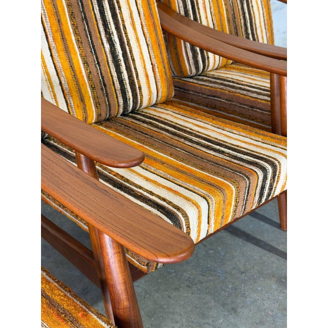 Solid Teak Lounge Armchairs in Style of Folke Ohlsson Set of 3 Striped Upholstery Danish Mid-Century Modern 1960s For Sale In Los Angeles - Image 6 of 12