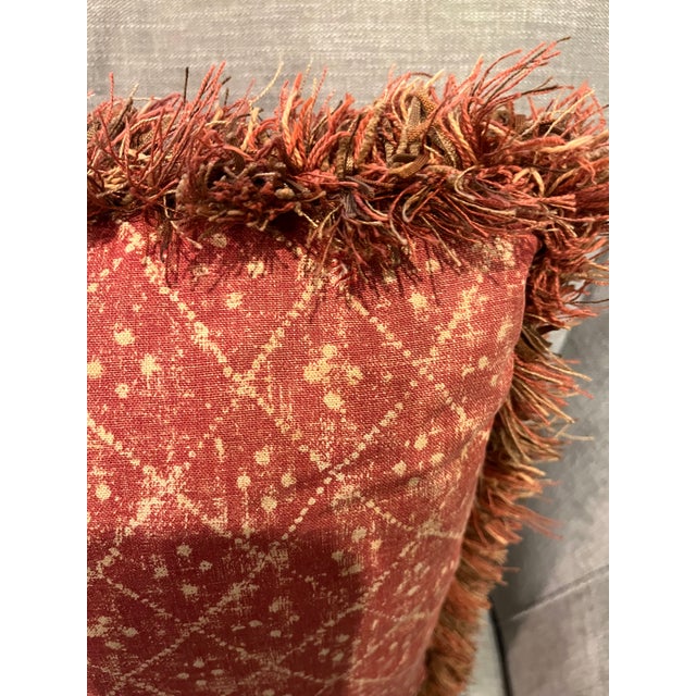 Contemporary Traditional Osborne & Little Square Rust Custom Pillows with Fringe Trim - a Pair For Sale - Image 12 of 14