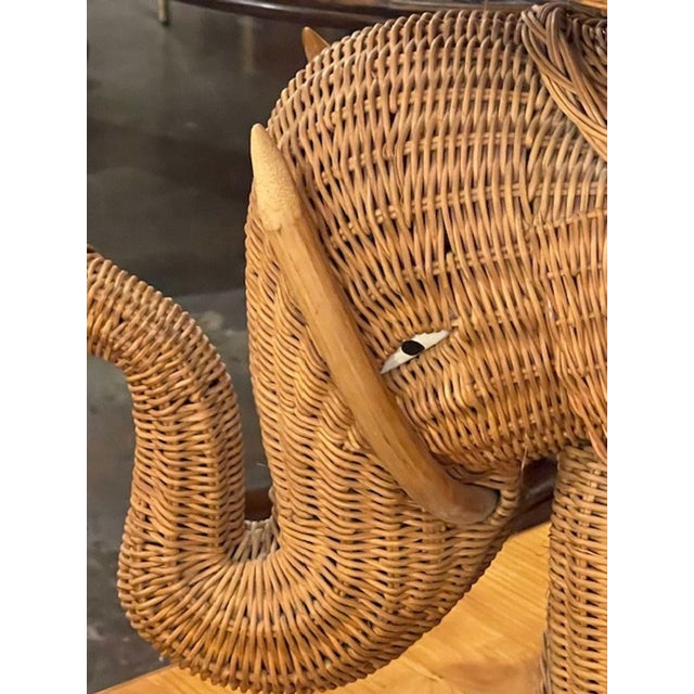 Transitional Vintage Rattan Elephant Side Table For Sale - Image 3 of 7