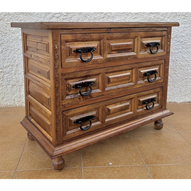 Castillian Walnut Commode with 3 Drawers, 1940s For Sale - Image 6 of 13
