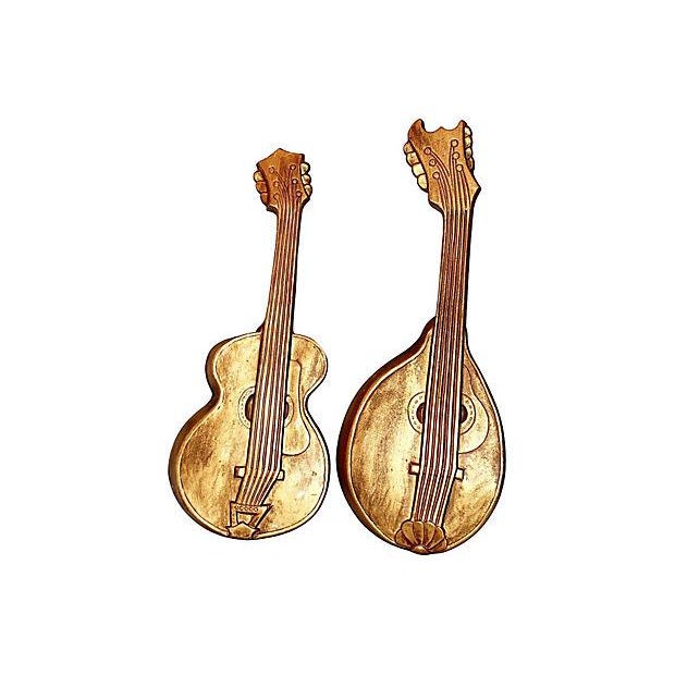 Guitar and Mandolin Brass Wall Art, 1960s Chairish