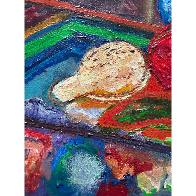 Colorful Still Life With Blue Pitcher, Oil Painting For Sale - Image 4 of 12