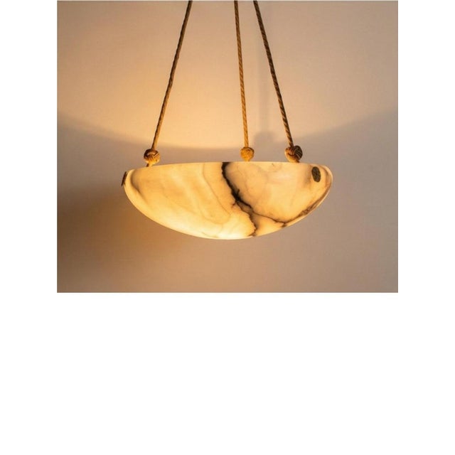 Gold Swedish Modern Alabaster Pendant Light with Rope and Brass Details, 1940s For Sale - Image 8 of 10