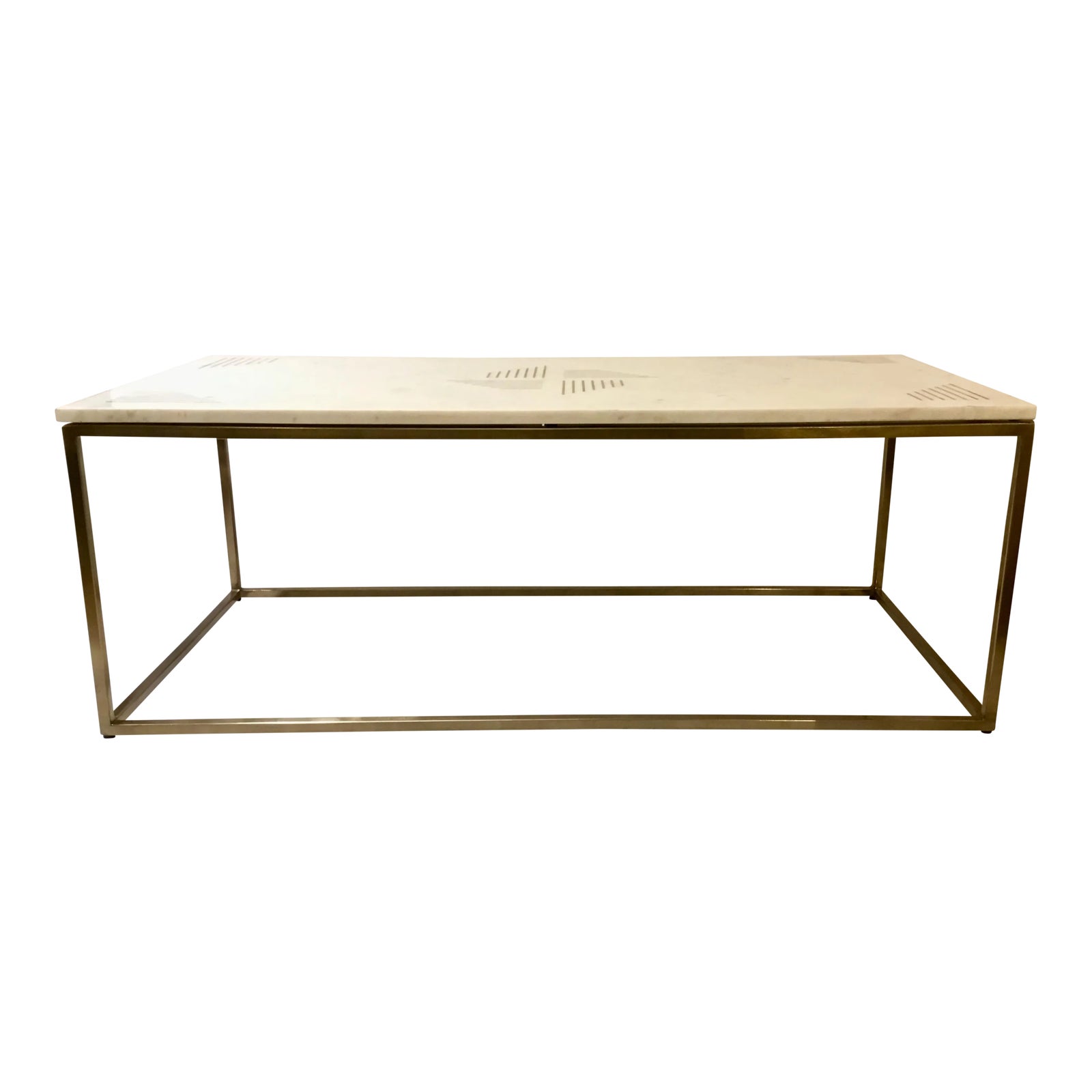 Modern Brass Inlay White Marble Cocktail Table | Chairish