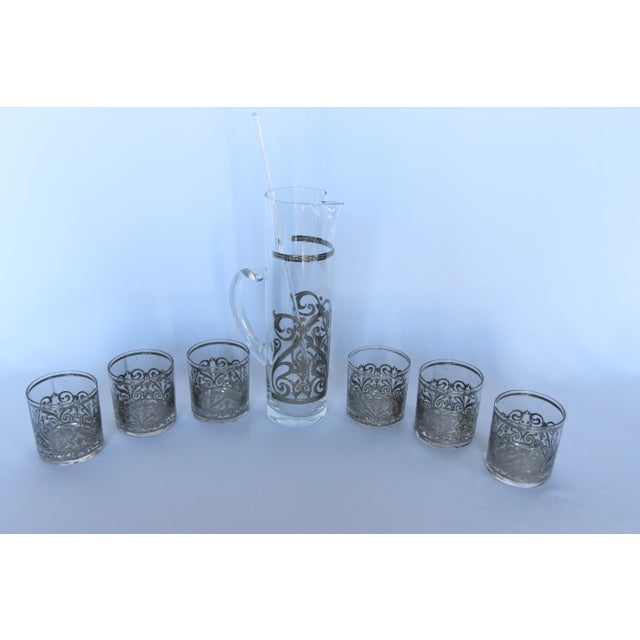 Vintage Mid-Century Cocktail/ Martini Set With Silver Overlay- 8 Pieces For Sale In San Francisco - Image 6 of 6