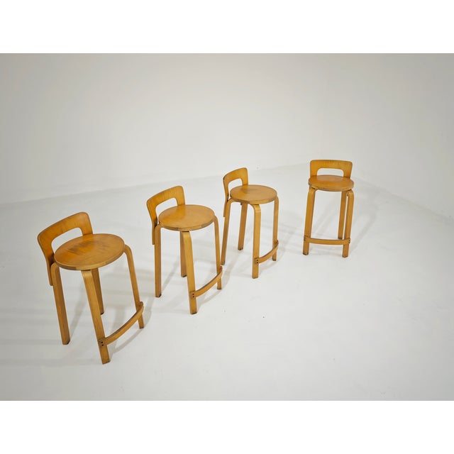 Vintage Wooden Stools by Alvar Aalto for Artek, 1970s, Set of 4 For Sale - Image 16 of 18