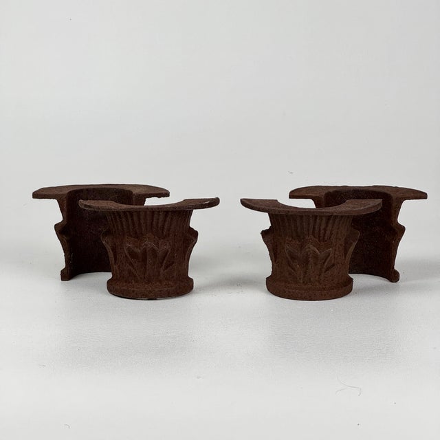 American Pair of Early 20th Century Cast Metal Rusted Architectural Salvage Tulip Design Pole/Pipe Accessory For Sale - Image 3 of 9