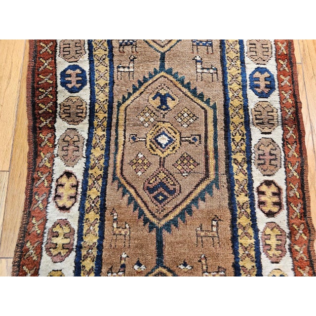 Antique 19th C. Persian Kurdish Tribal Runner Rug, Hand-Knotted Wool, Geometric Pattern, 3x10, Camelhair & Ivory For Sale - Image 14 of 15