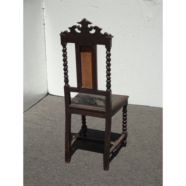 Set of Four Embossed Leather Barley Twist Carved Chairs ~ Spanish Style For Sale - Image 12 of 12