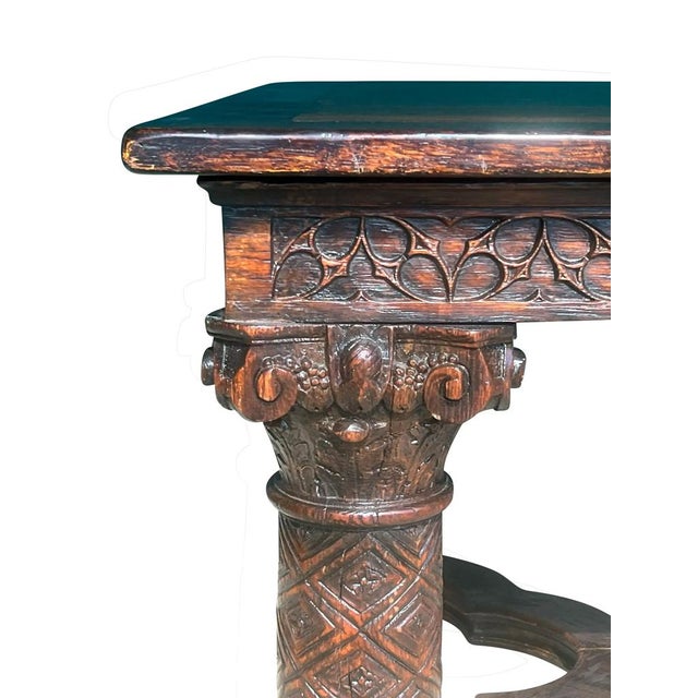 Late 19th Century Gothic Revival Oak Draw Leaf Dining Table For Sale - Image 5 of 16