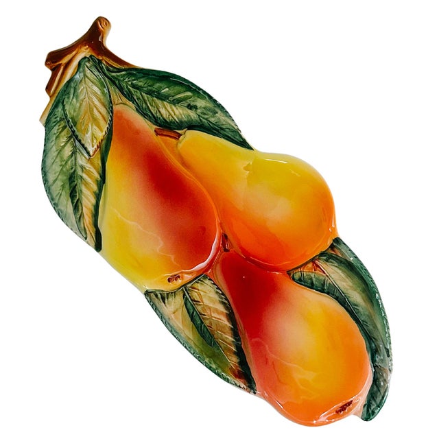 Vintage Italian Majolica Pears Trompe-l'Oeil Spoon Rests / Appetizer Plates - Set of 2 For Sale - Image 4 of 6