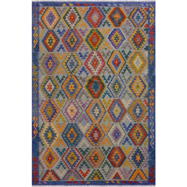 Blue 1990s Shabby Chic Tribal Kilim Hand-Woven Wool Rug -6′11″ × 9′10″ For Sale - Image 8 of 8