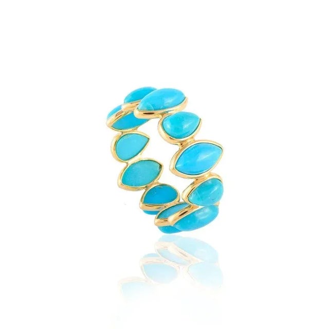 Natural Turquoise Stacking Eternity Band in 18k Gold Size 7 ( All Sizes Available ) For Sale - Image 11 of 12