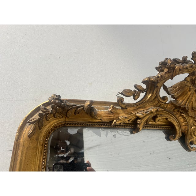 Wood Rococo Style Gilded Mirror in Wood and Gilded Stucco, 1800s For Sale - Image 7 of 13