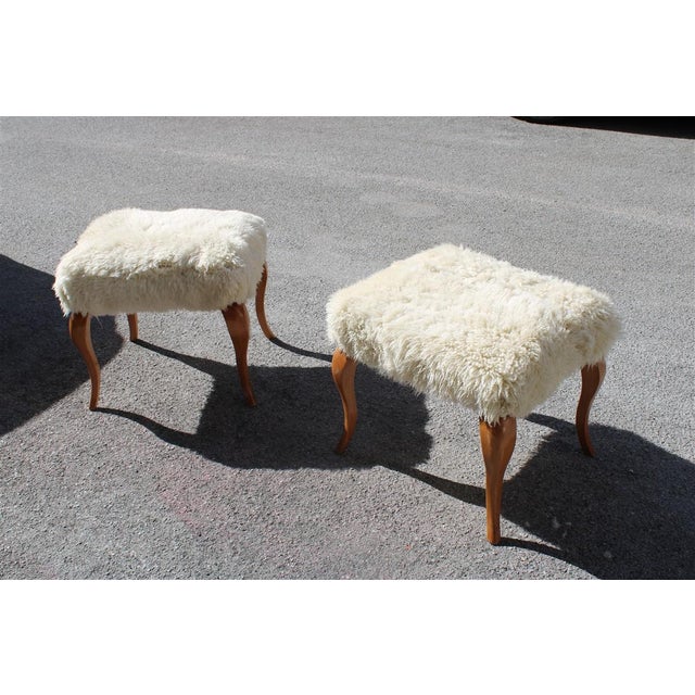 Stools in Walnut and Sheep's Wool, 1970, Set of 2 For Sale - Image 12 of 13