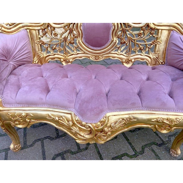 Late 20th Century Late 20thC French Louis XVI Rose Velvet Gilt Beech Settee For Sale - Image 5 of 10