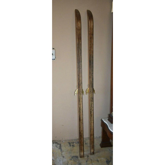 Vintage Hickory Wood Ski Set by Asnes Made in Norway - Set of 2 For Sale - Image 6 of 10