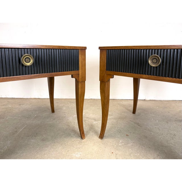 Baker Furniture Company Mid 20th Century Baker Furniture Regency Burlwood Top Side Tables / Nightstands For Sale - Image 4 of 12