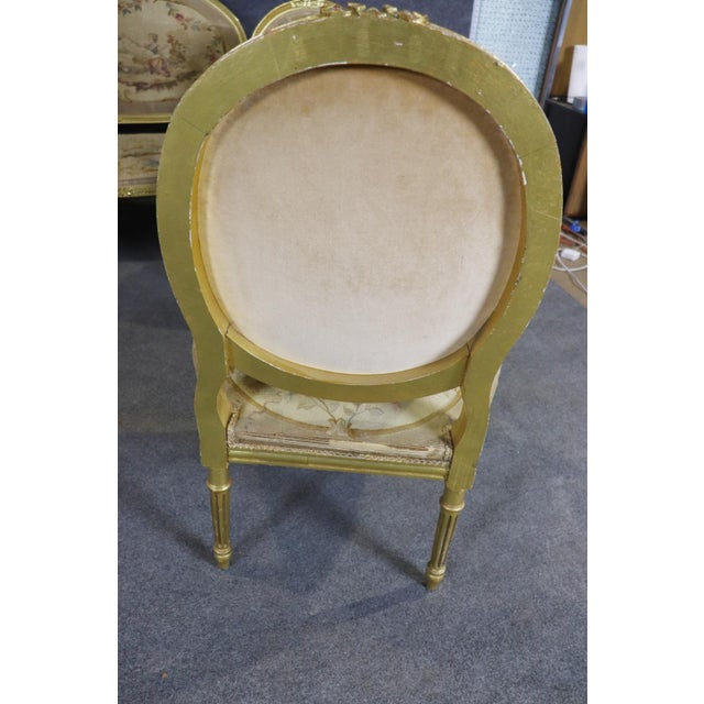 French Louis XVI Giltwood Five Piece Salon Parlor Set With Aubusson C. 1890s For Sale - Image 11 of 17