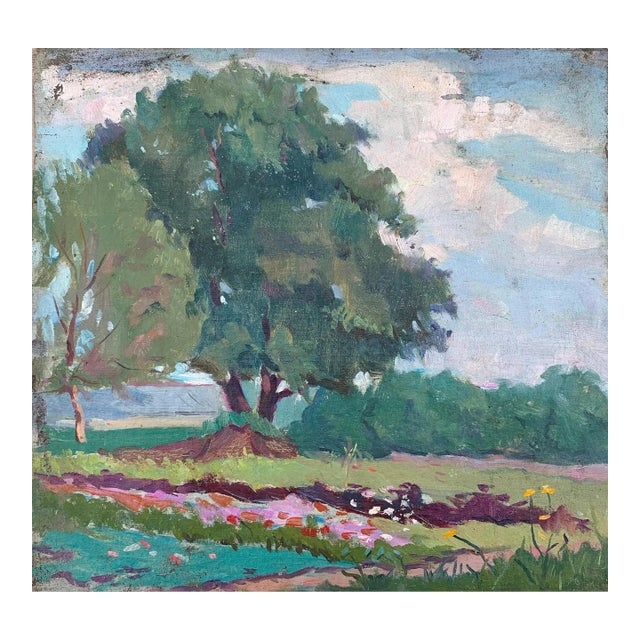 Original Summer Landscape Oil Painting, Ukrainian Impressionism, 1970s 36-38 For Sale